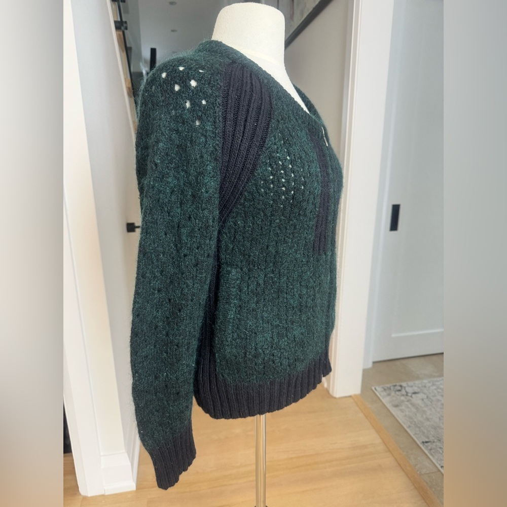 SEE BY CHLOE Green and Black Wool Mohair Zip Cardigan Sweater US 4 - Picture 2 of 8
